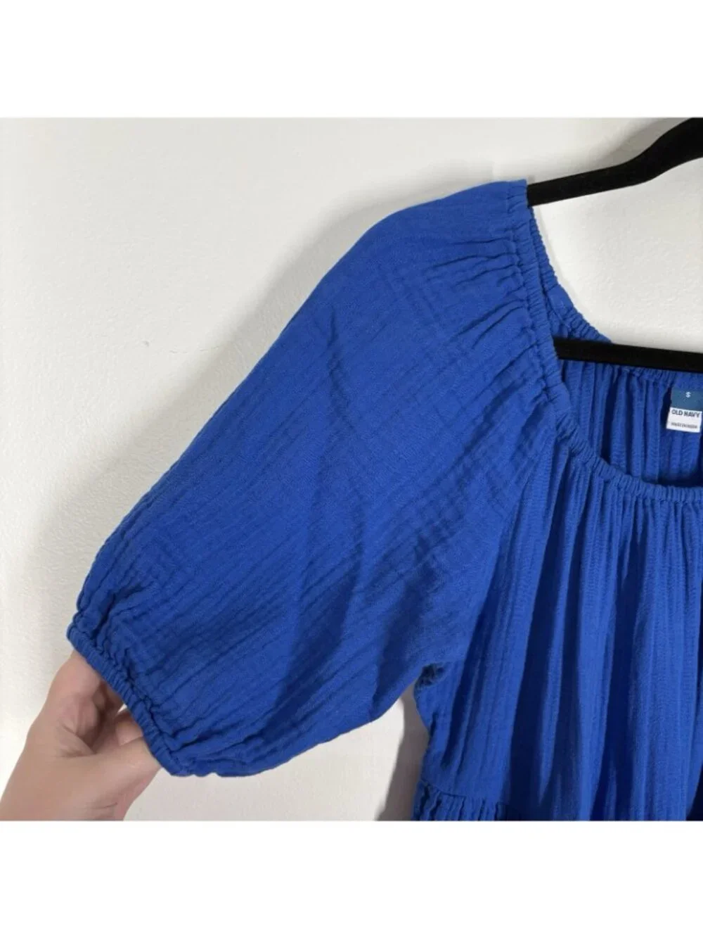 Old Navy Women S Blue Sapphire Sky Pockets Puff-Sleeve Tiered Mini Swing Dress - Picture 6 of 10